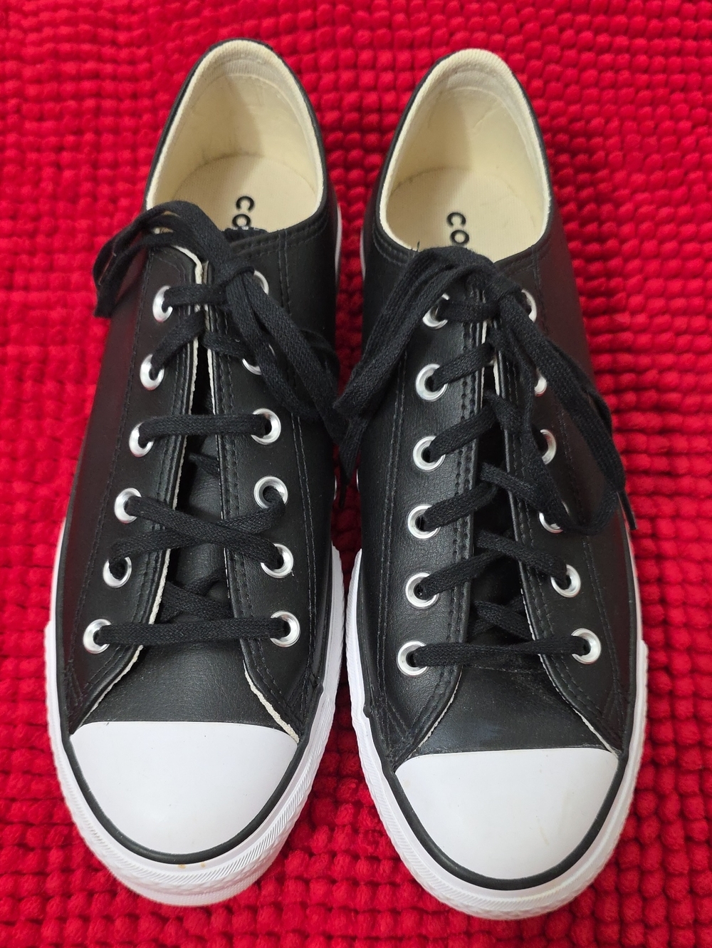 Converse Black and White Leather Low-Top All Star Sneakers Womens 10